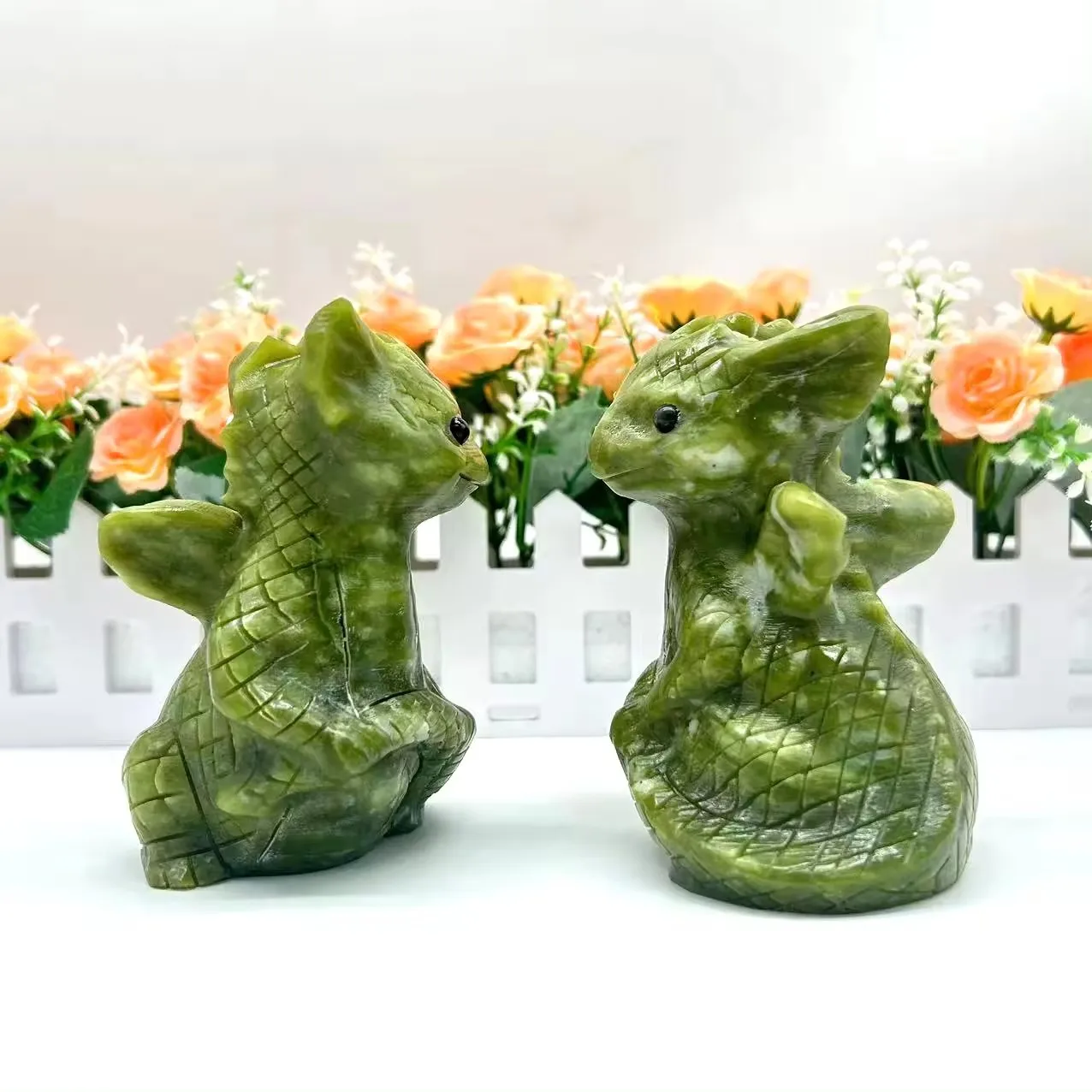 Customization Hand Carved Natural Crystal Xiuyan Jade Dragon Sculpture For Home Decoration