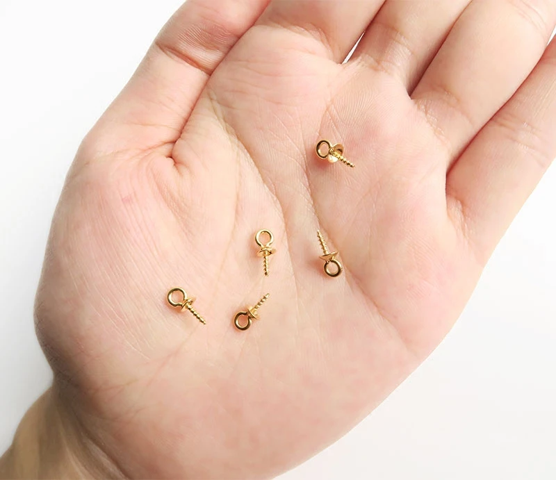 Stainless Steel Cup Pearl Bail Pin Peg Pendants Gold Screw Eye Pinch Bails for Jewelry Making