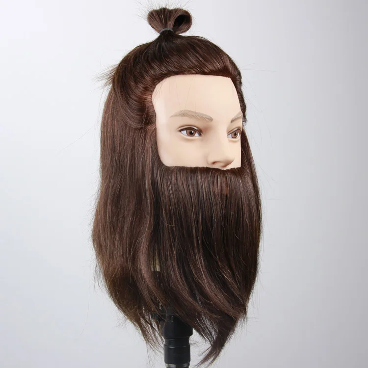 100% Human Hair Male Manikin Doll Mannequin Training Head with Beard
