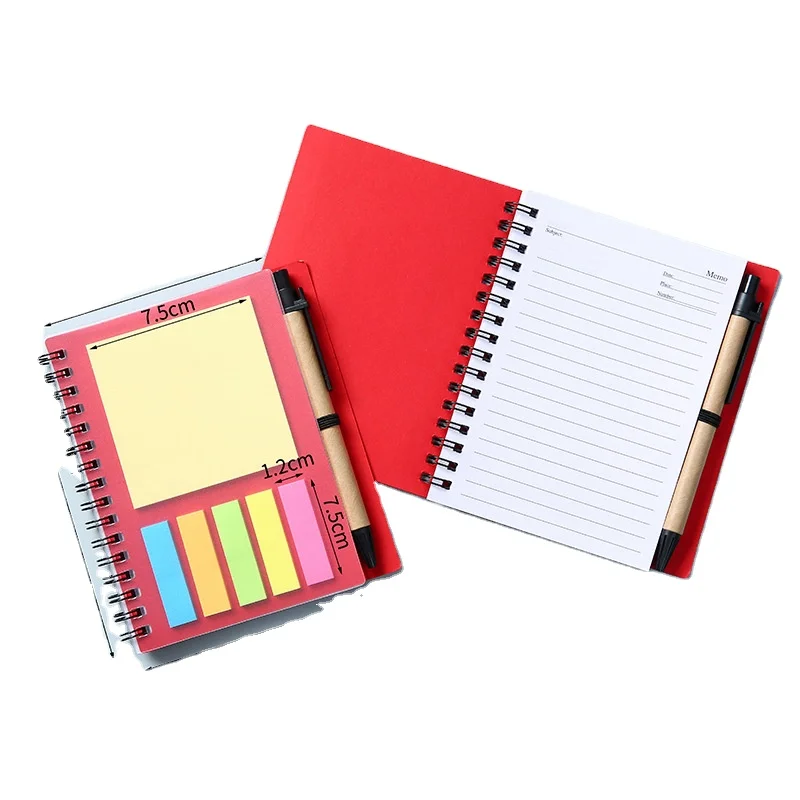 wholesale  A6 Kraft Cover spiral notebook with Sticky Notes Custom Logo Kraft notepad with pen for sale