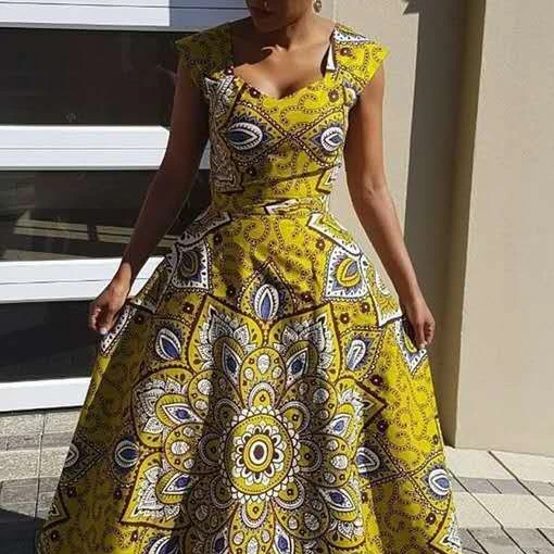 European and American summer new African one-piece dress printed with bow tie dress long dress