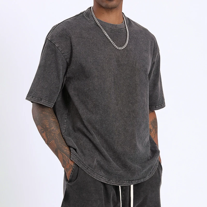 high quality boxy fit acid wash tee shirt blank streetwear clothes oversized tshirt custom vintage t shirt for men