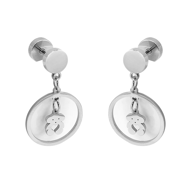 Wholesale Hollow Lovely Bear Stud Earrings Stainless Steel Drop Earring Zirconia Bears Jewelry Jewellery For Women and Girls