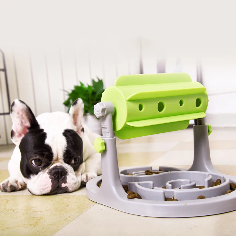 Amazon Popular Puzzle pet product slow feeder dog bowl drum shape Leakage food pet bowls with stand