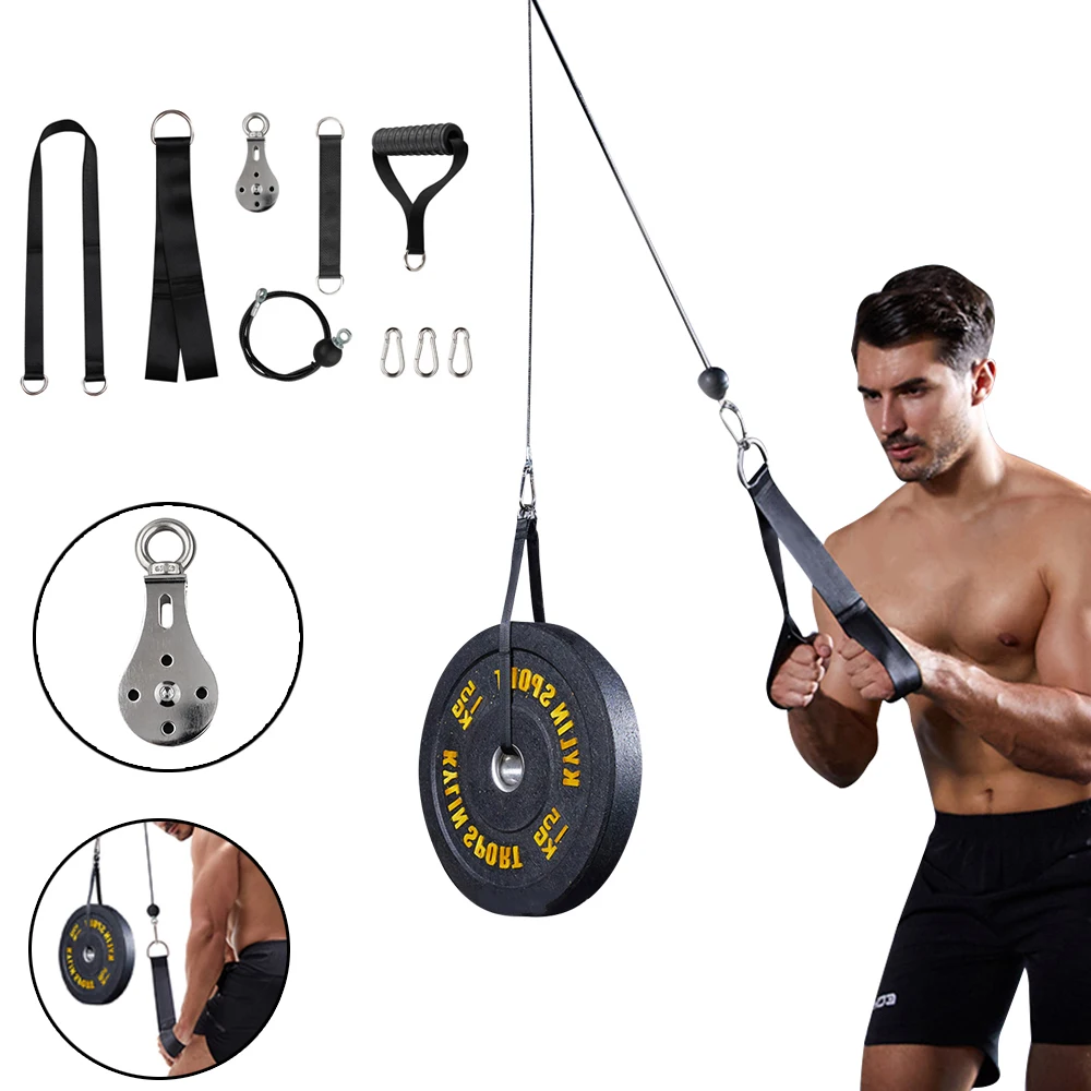 Home Fitness Pulley Cable Machine, Integrated Gym Equipment Trainer Resistance Band Kit Exercise Band Tricep Rope Lat Machine