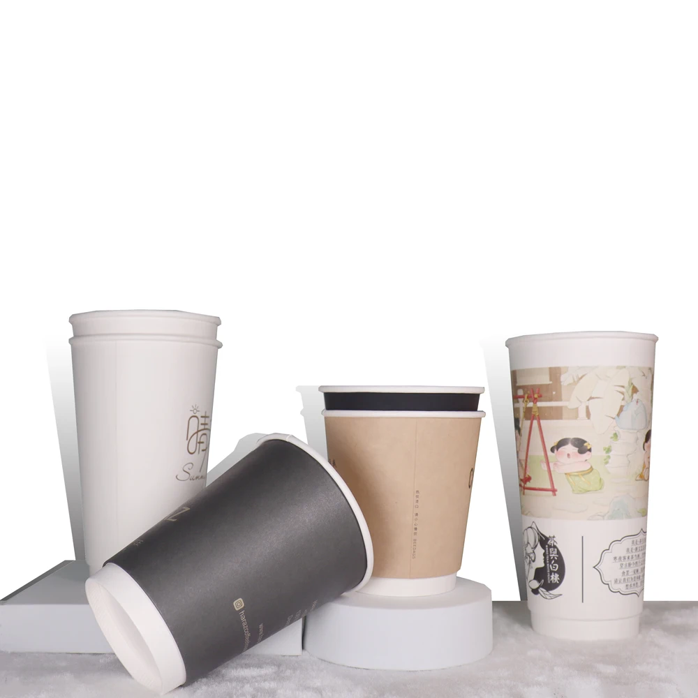 Custom printed disposable milk tea coffee cups with lids disposable party paper cups with lids