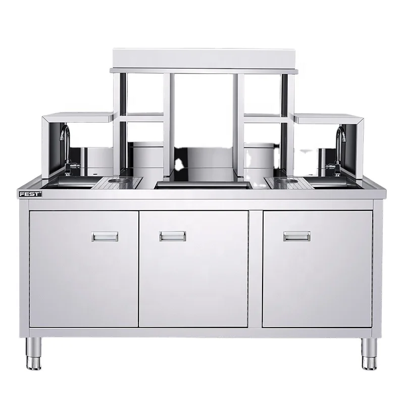 Cooling Refrigerator Workbench for Dessert Beverage Tea Shops Water Bar Table and Milk Tea Counter for Bubble Tea Shops
