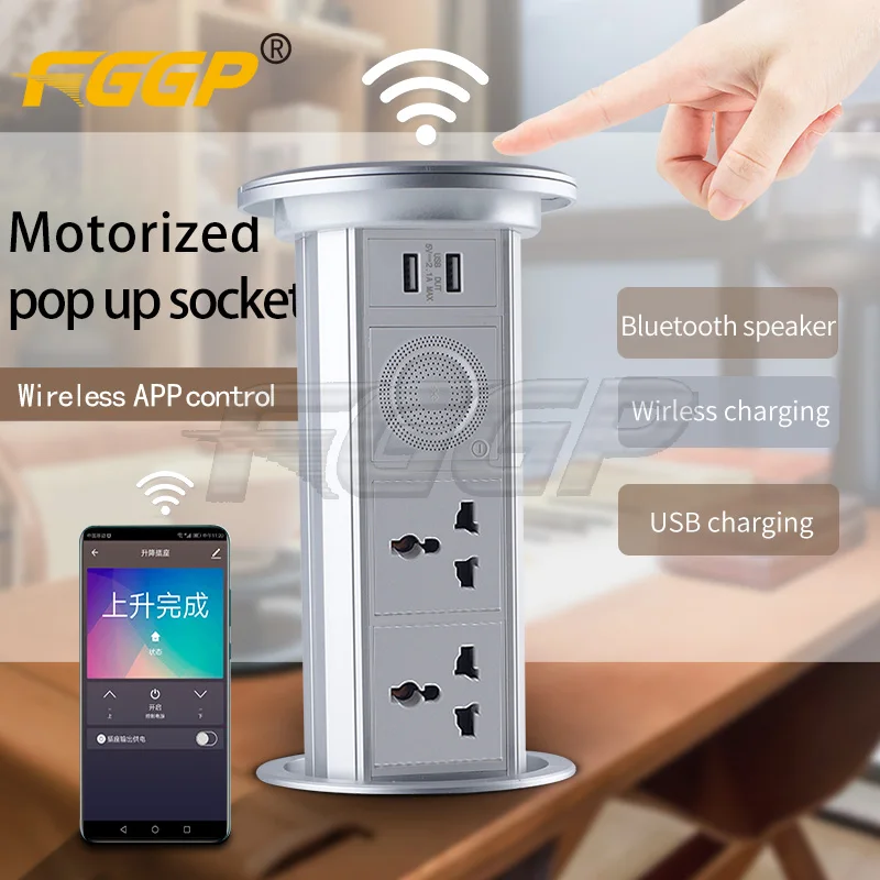 Kitchen Intelligent smart Motorized Auto Pop up Tabletop Countertop Universal USB Power Socket with Speaker wifi