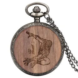 Wholesale Antique Vintage Old Quartz Pocket Watch Custom Engravable Skull Wood Pocket Watch Reloj De Bolsillo
