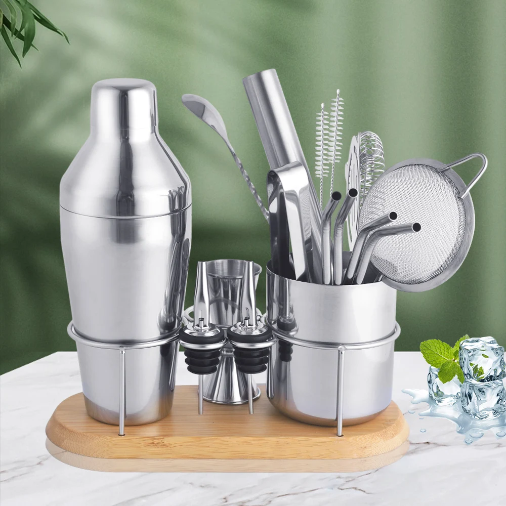 Creation 2023 New Design Manufacturer Bartender Kit Stainless Steel Gold Cocktail Shaker Set with Stand