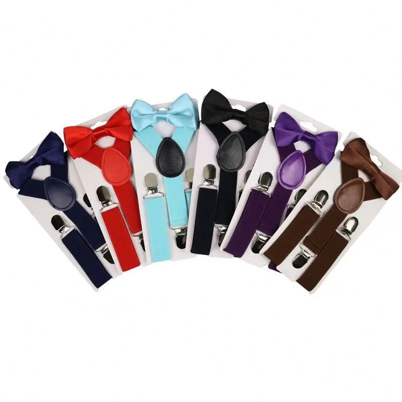 Unisex Children Kids Suspenders  Metal Adjustable Elastic Back Braces Bow Tie Suspenders