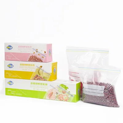 Wholesale Refrigerator 15/20/30 in 1 Box-packed Transparent Double Zipper Strong Sealing PE Food Fresh-kept Pocket Storage Bag