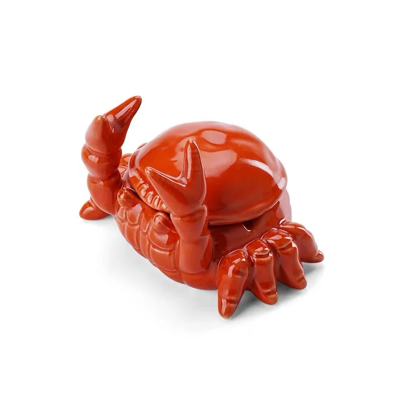 New Design Creative Crab Ashtray Logo Printed Ceramic Ashtray With Cover Tea Pet For Hotel Home Office Decoration