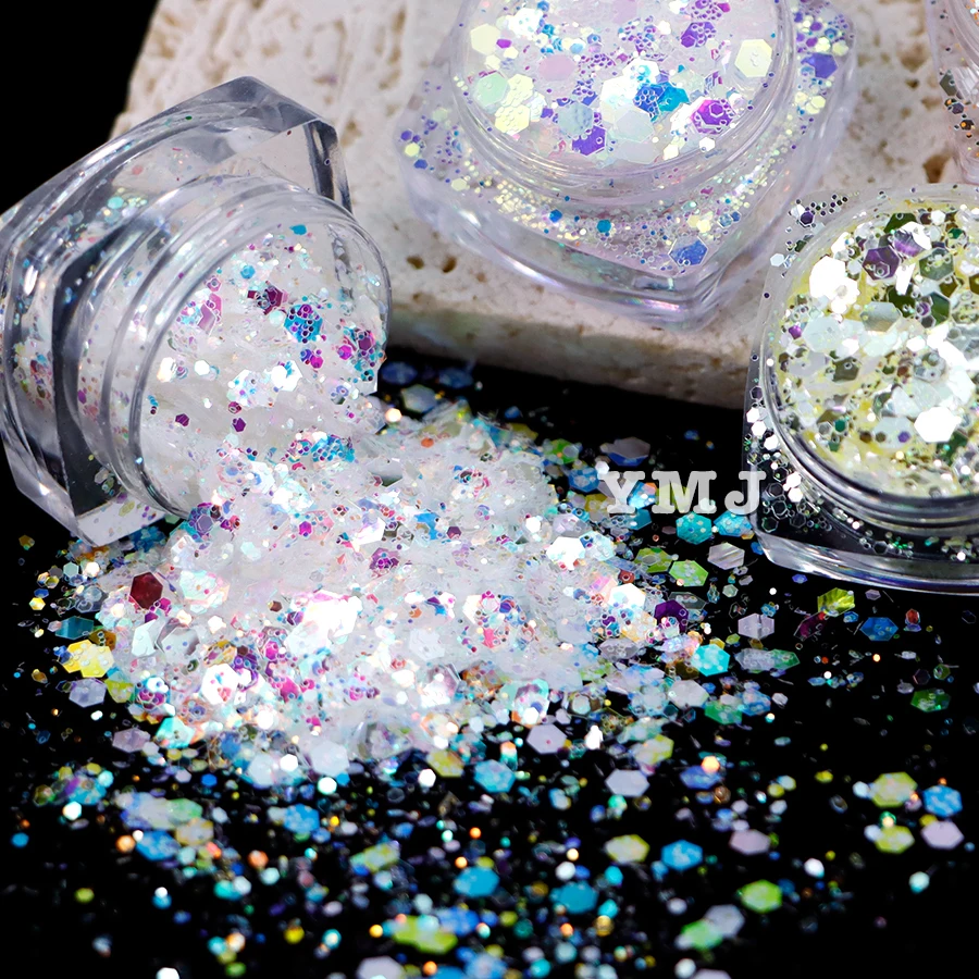 12 Colors Blingbling Super Shiny 1Kg/Bag White Color Shifting Iridescent Chunky Glitter Mix Bulk