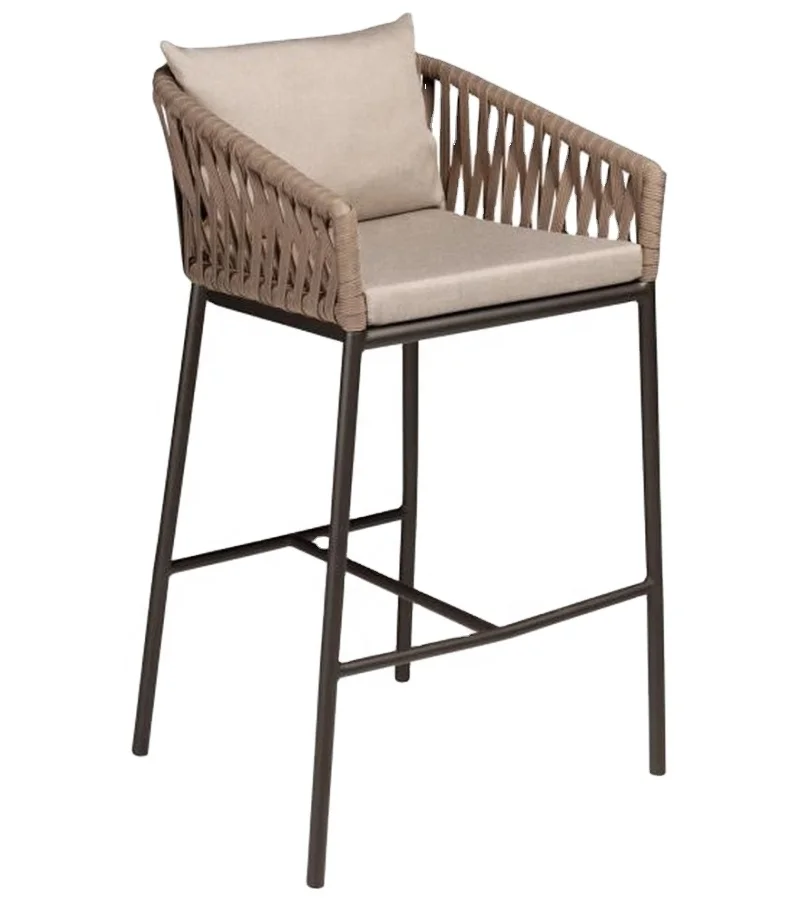 Outdoor Rattan Poly Webbing Bar stool with Powder Coated Aluminum Frame