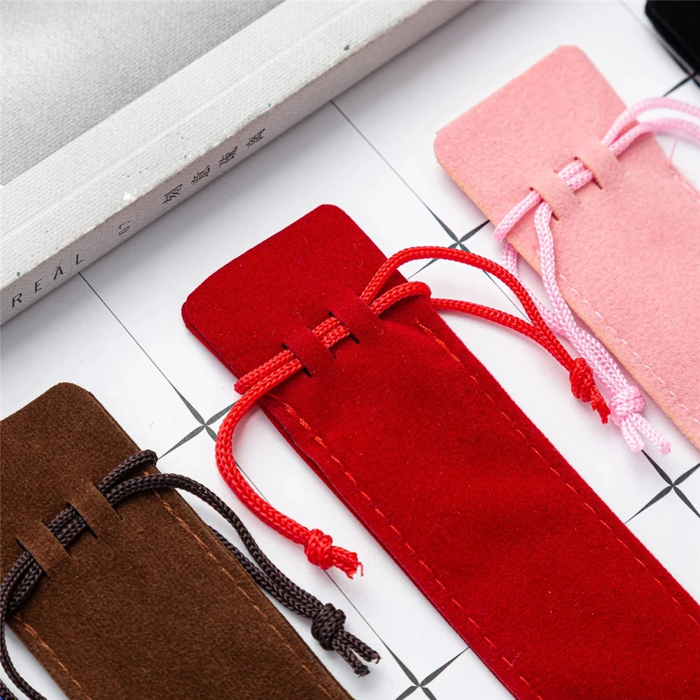 Colorful Velvet Pen Pouch Holder Single Gift Pencil Bag Wholesale Flannelette Pen Case with Rope Office & School Supplies