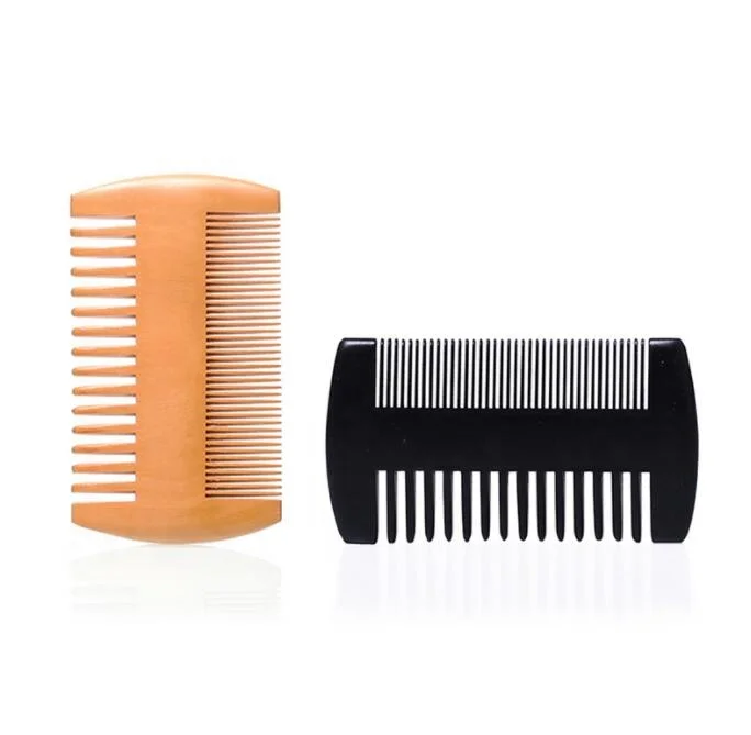 Amazon натуральный Пользовательский логотип тонкий широкий карман Размер зубные вши расческа двухсторонняя деревянная борода Расческа для мужчин