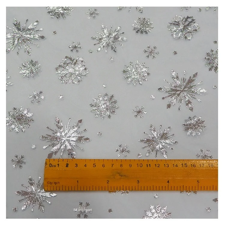 Factory in stock snowflake mesh bronzing stars organza fabric Frozen princess dress Halloween dress fabric
