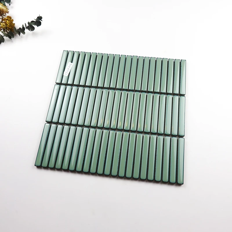 Hot Sale Premium Bathroom Kitchen Backsplash Wall Glazed Stackbond Glossy Ceramic Strip Kitkat Finger Mosaic Tile