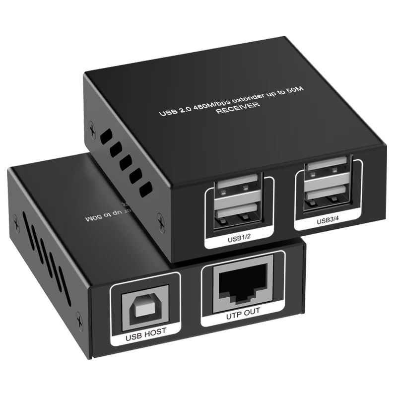 USB2.0 Extender over cat5/6 up to 165ft/50m Expand to 4 USB ports  plug and play  no driver