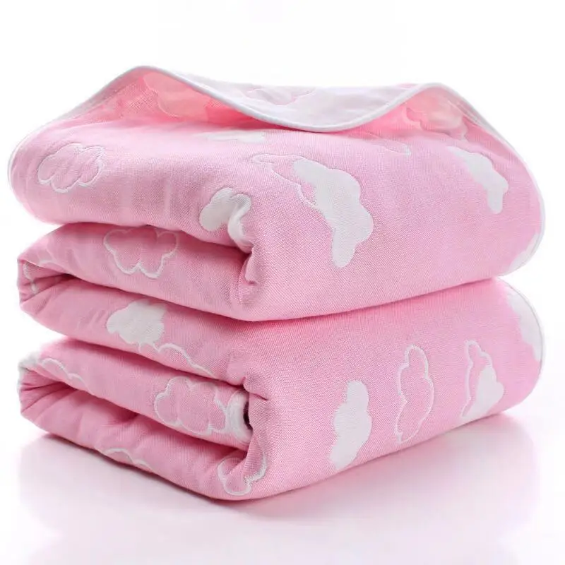 Factory Price Jacquard Baby Cotton Muslin Swaddle Blanket Wrap 6 Layer For Newborn