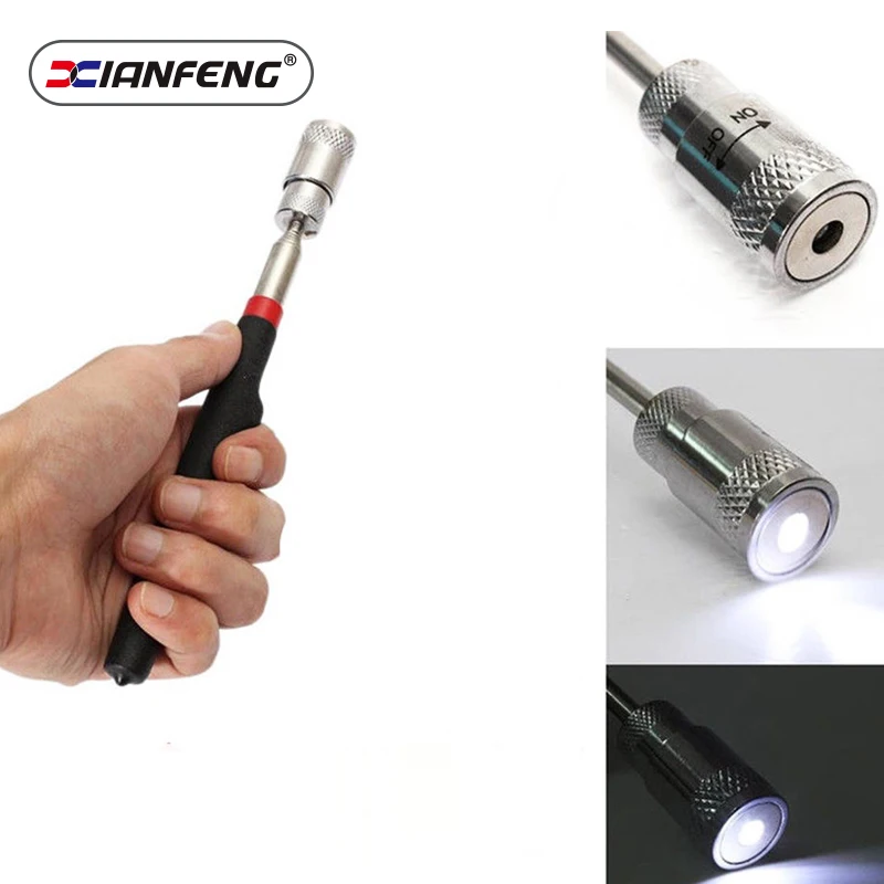 LED Telescoping Magnet Stick  8Lb  telescoping magnetic pickup tool lighted retrieving tools with clip XIANFENG