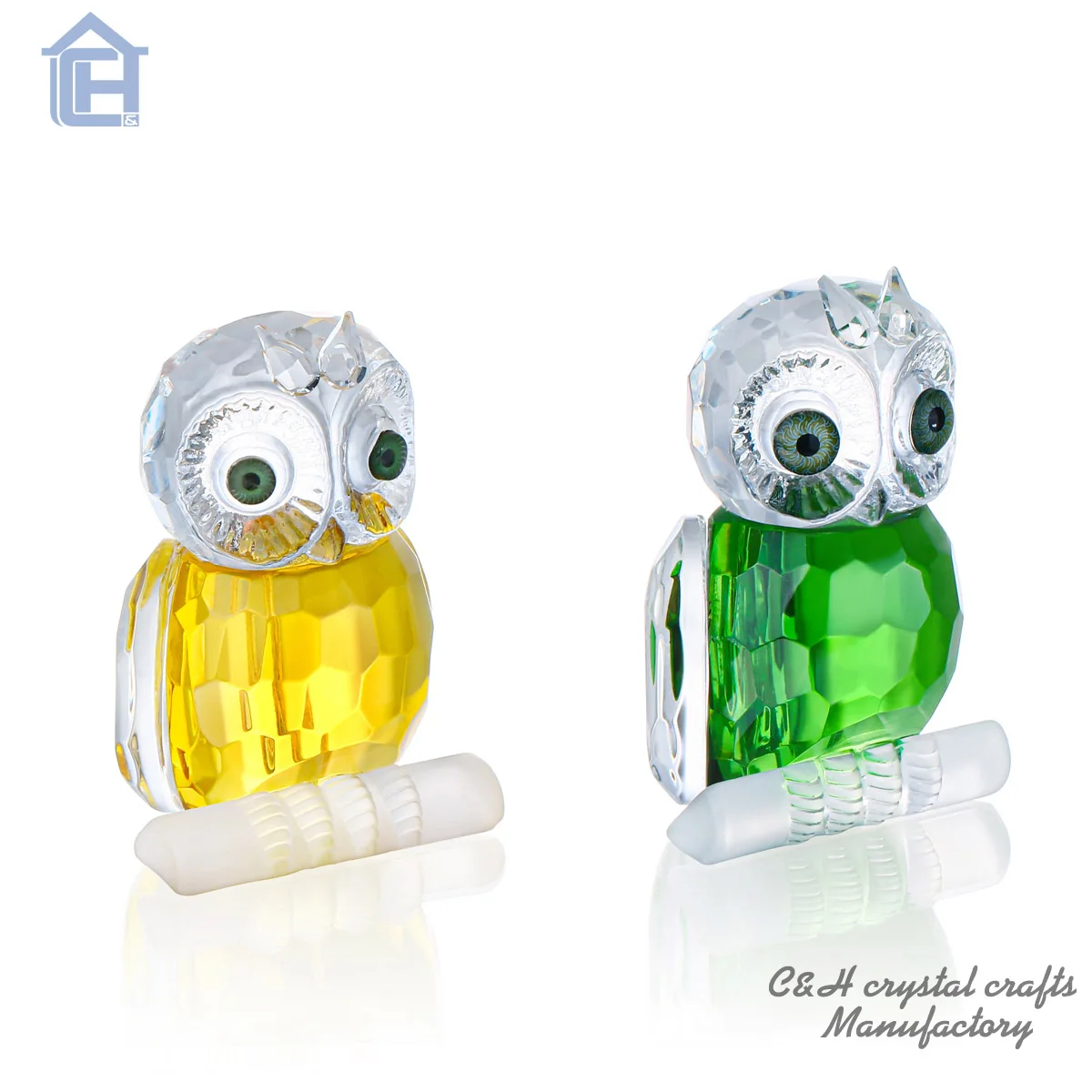 Crystal Figurines Collection Cut Glass Ornament Statue green owl unique design for home decoration