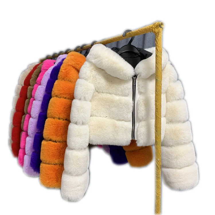 Winter Women Large Fur Hooded Faux Fur short Jacket Ins Hot Style Luxury Winter Faux Fur Crop Coats Women