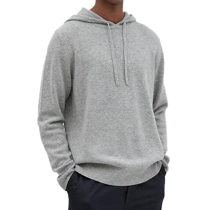 High Quality Custom Logo Wool Cashmere Sweatshirt Drawstring Pullover No Pockets Sweater Hoodies Heavyweight Loose Soft Hoodie