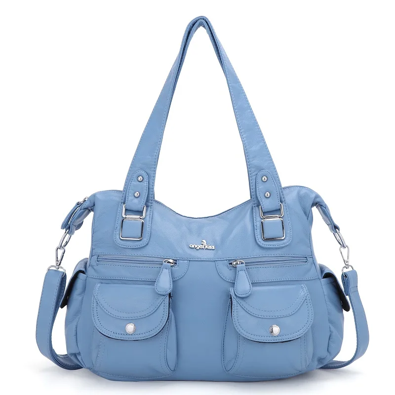 Angel kiss Brand Eco-friendly Soft Pu Leather Women Shoulder Bag Lady Multi-Pocket Handbag