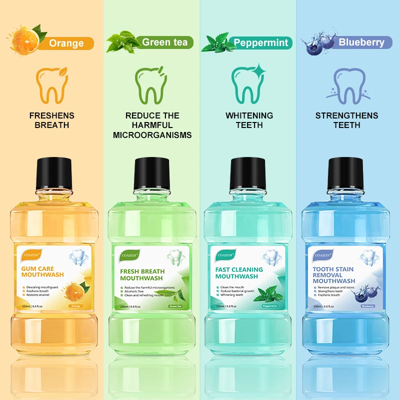 Teeth Extra Whitening Advanced Mouthwash Mint Green Tea Orange Flavor for Bad Breath Plaque and Tartar 250ml