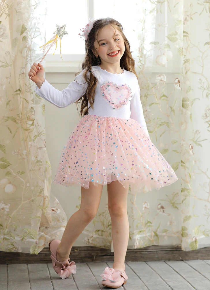 Fashion Beautiful Cute Long Sleeves Children Baby Kids Dress for Girls Autumn