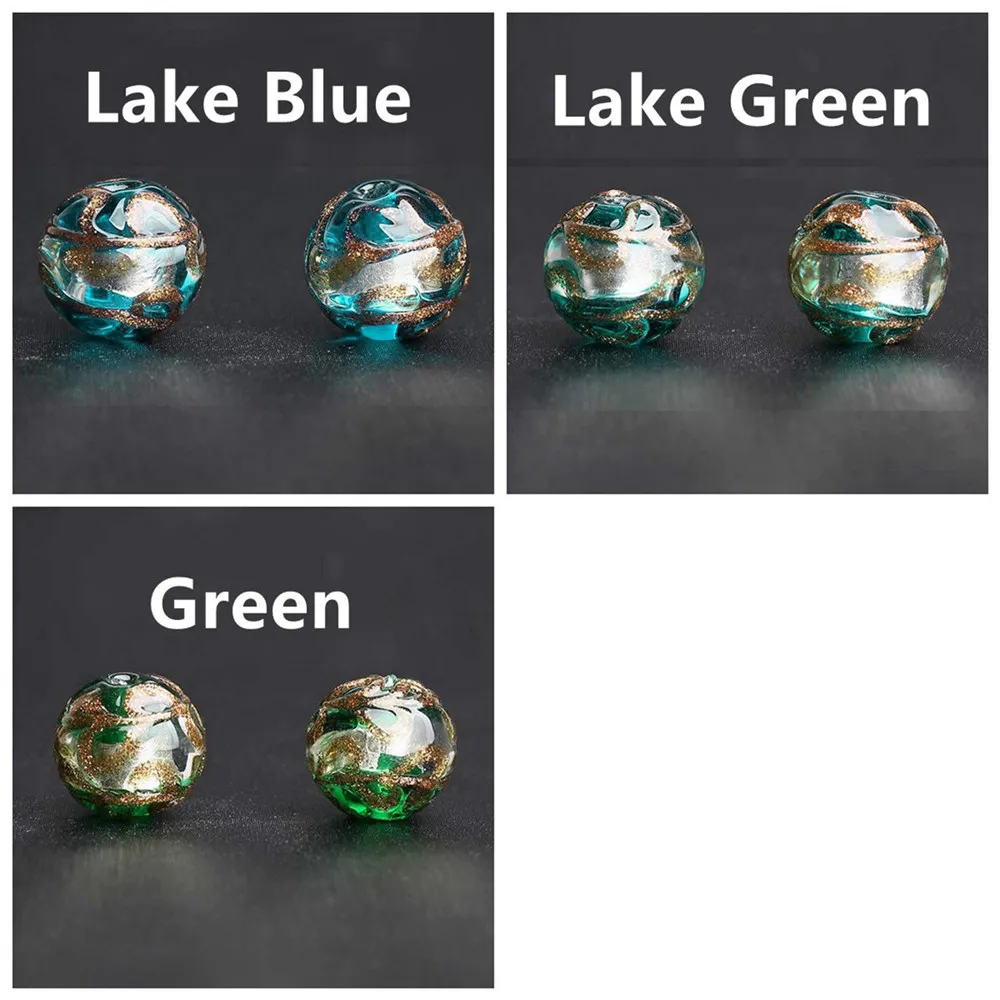 Round 12mm Foil Strips Lampwork Glass Handmade Loose Beads for Jewelry Making DIY Crafts Findings