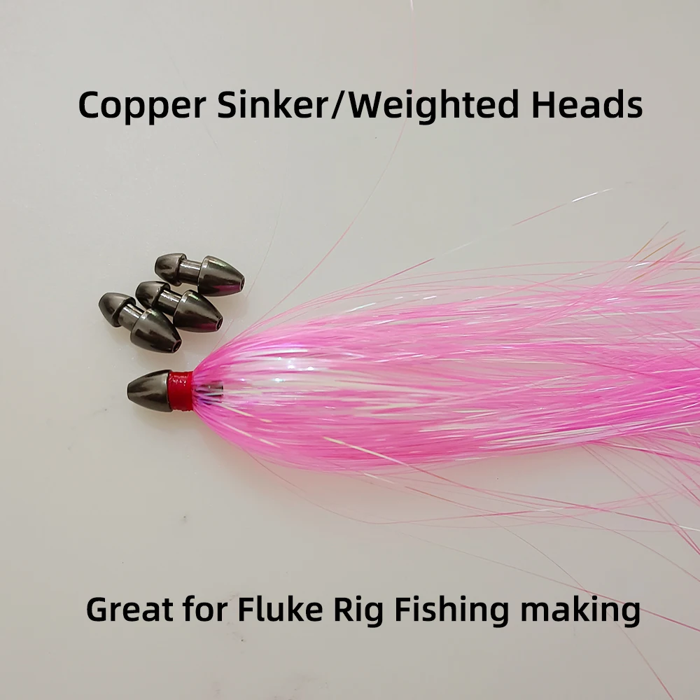 3.3g/PC Copper Weighted Head for Mylar Flash Teaser Tube Fly Brass Sinker Fluke Rig Making Tackle Sea Fishing Accessories