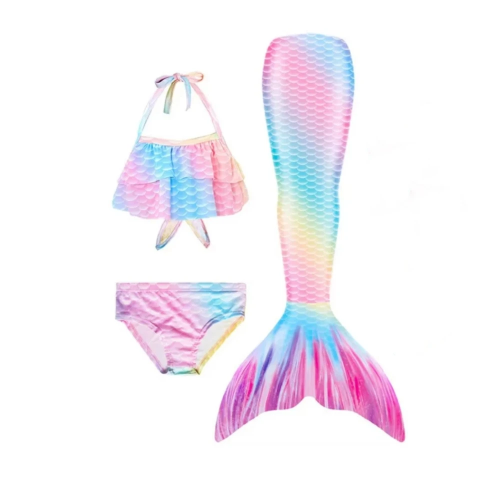 3-Piece Mermaid costume tail swimsuit girl princess skirt swimsuit suit children mermaid suit tail custom print pattern for kids