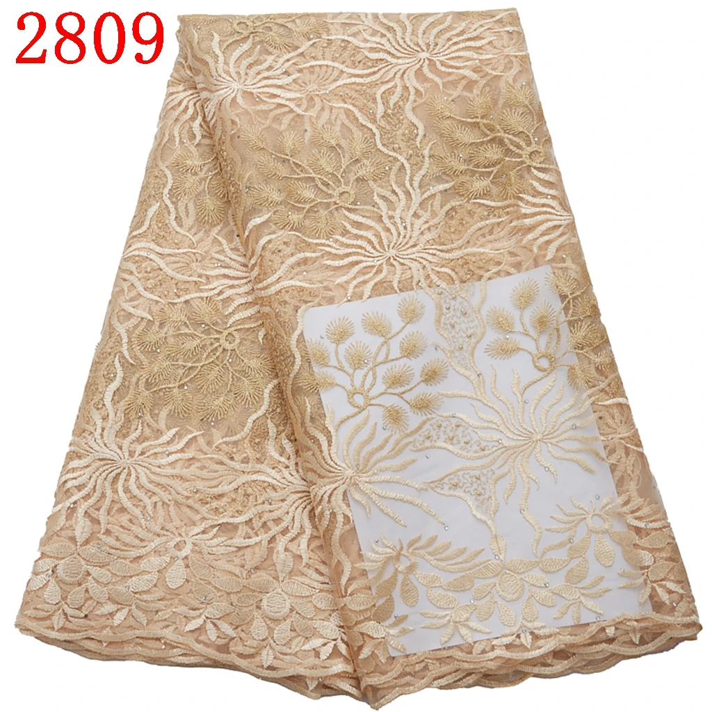 2809 Wholesale Mesh Tulle Net Lace Fabric Red Wine African With Beads Fabric Heavy Embroidery Lace Materials For DIY Dress Sew