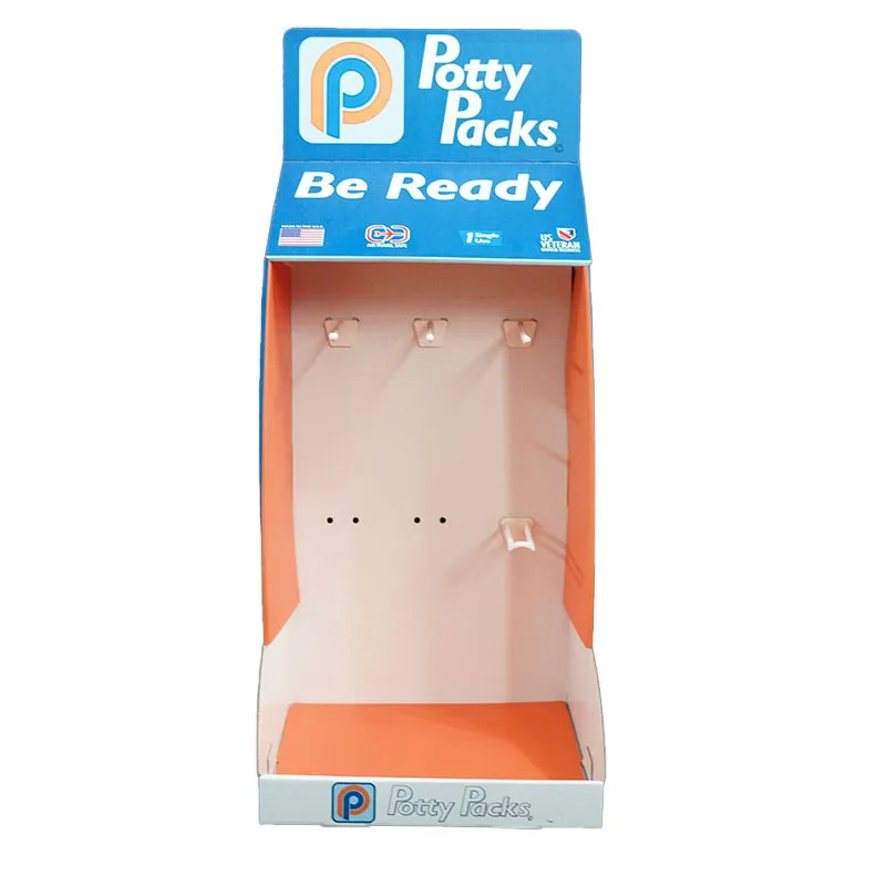 Custom Corrugated Paper Card Cardboard POP Counter With Peg Hooks Display Stand