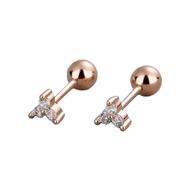 925 Sterling Silver Screw Back stud earrings Clover Threaded earring