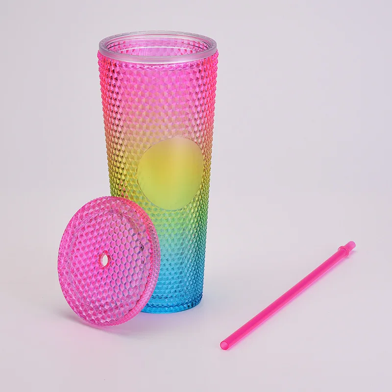 Hot Sale Custom DIY 16oz 24oz Coffee Mug Double Wall Plastic Iridescent Mug Matte Cups Tumbler with Straw