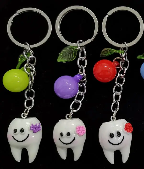 Cartoon design ceramic tooth shape pendant keychain dental clinics promotion gifts