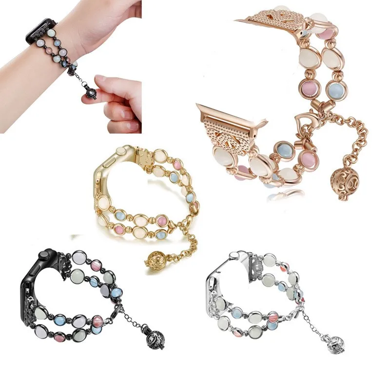 Wholesale Beaded Watch Bands Luminous Charm Pearl Bracelet Stretch Watch Strap for Ladies Girls Replacement Watch Strap