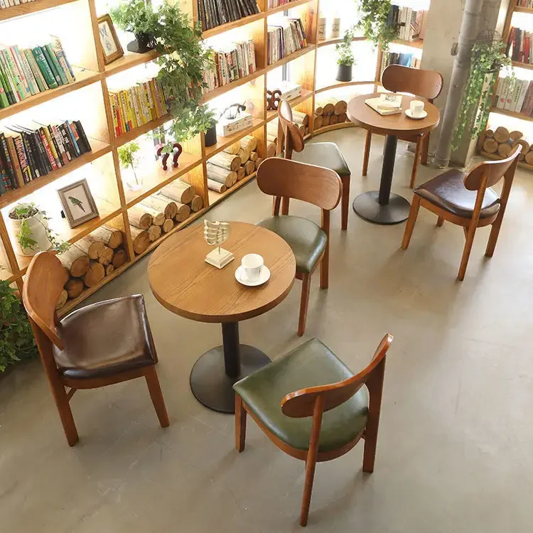light luxury Commercial custom Cafe Table And Chairs Coffee Shop durable industrial wood cafe restaurant Furniture Sets For Sale