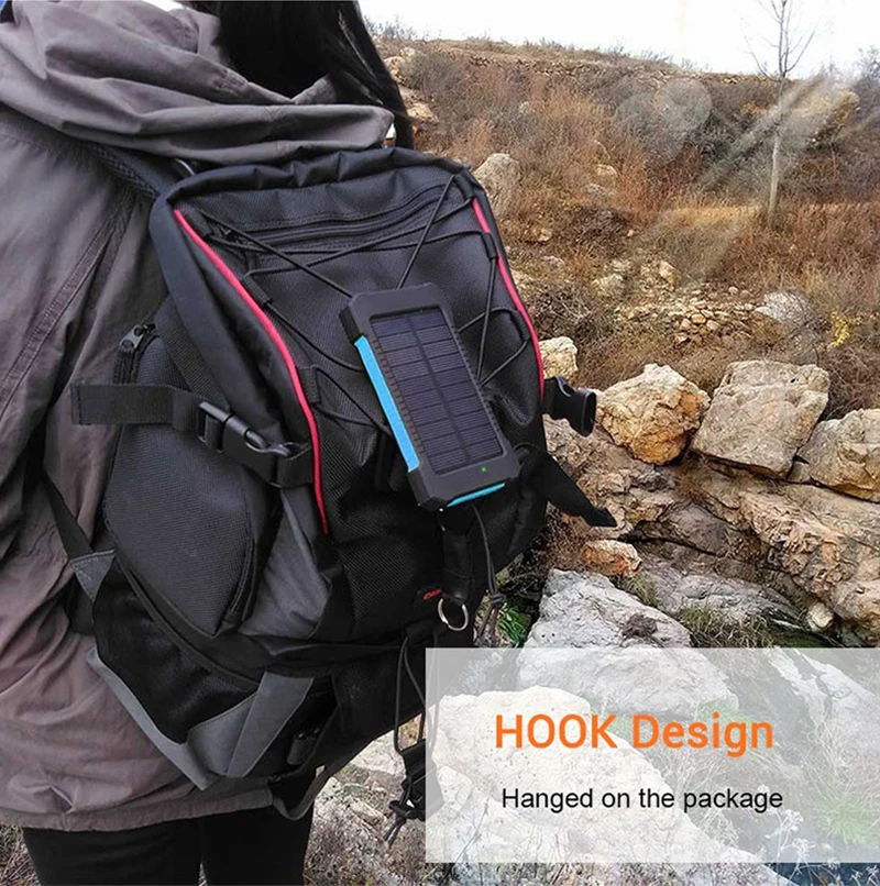 2021 New Waterproof solar powerbank 20000mah Dual USB Li-Polymer Solar Battery Charger Travel Powerbank for All Phone