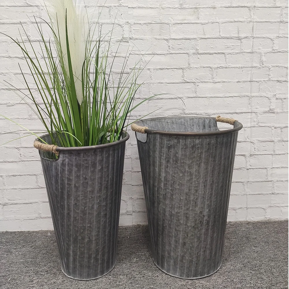 Luckywind Сельский стиль винтажный оцинкованный металлический жестяной горшок Открытый цветок большой