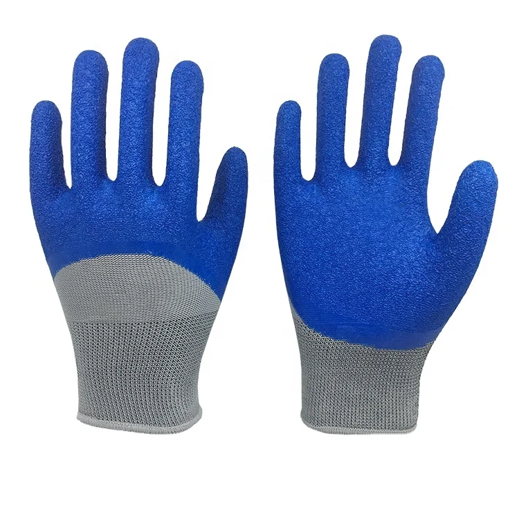 13 Gauge Work cut Glove Polyester knitted Crinkled Latex Coated Gloves