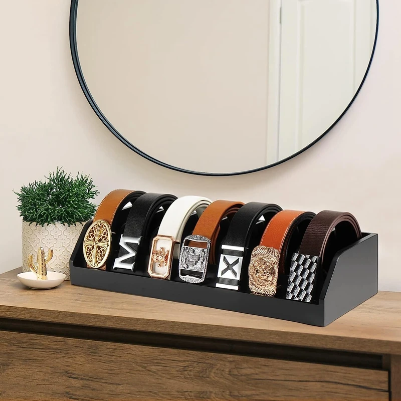 Bamboo Belt Display Rack for Men, Bamboo Belt Holder for Closet and Drawer, Belt Display Case Belt Box