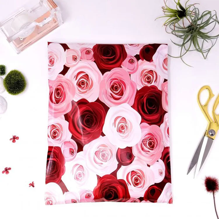 
Biodegradable Compostable Mail Package 10X13 6X9 Pink Roses Designer Shipping Envelope Custom Patterned Poly Mailer 