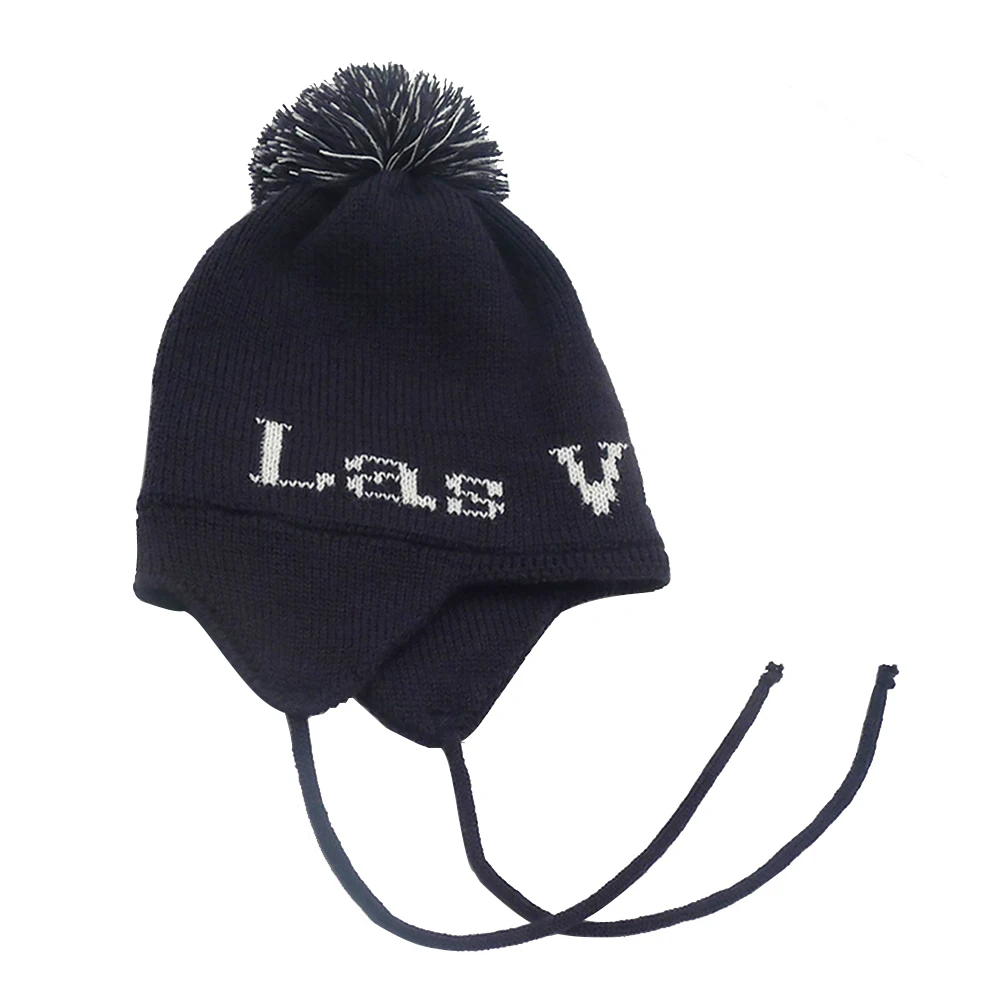 Custom Winter Thermal Fleece Lined Knitted Beanie Hats for Men Women Girls Boys Earflap Cap Toque with Pom Pom Designer Logo