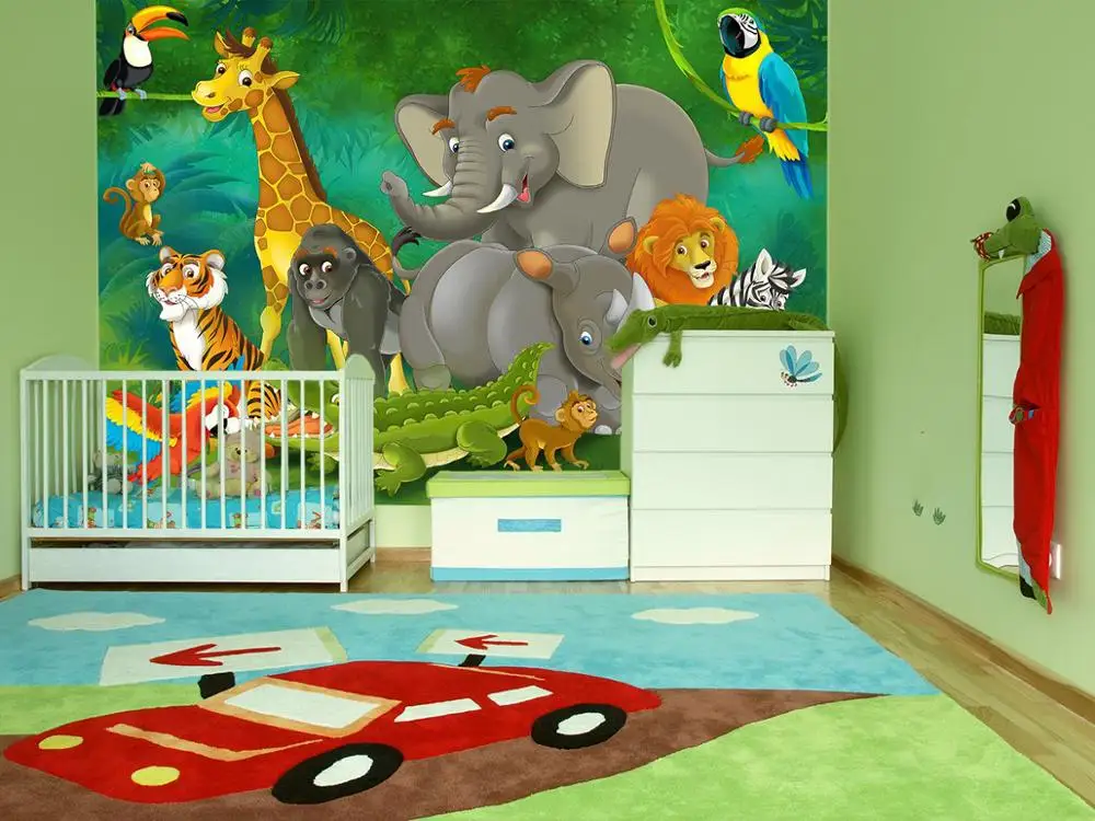Jungle Animals Wall Mural  Kids Room Decoration Boys and Girls Nursery  Zoo Safari Adventure Wallpaper Tiger Lion Monkey