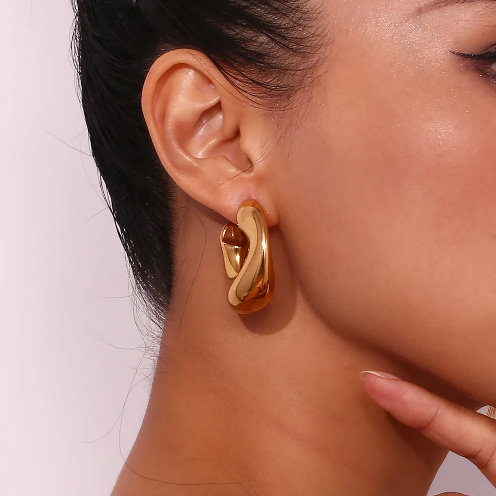 New Copper Geometric Creative Chunky Earrings Minimalist Metal High Quality 18k Gold Plated Earrings Statement Jewelry